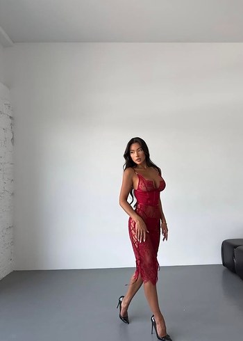 Kırmızı Dantelli gecelik - Görsel 2