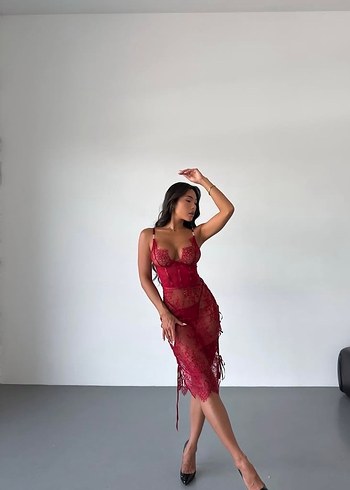 Kırmızı Dantelli gecelik - Görsel 4