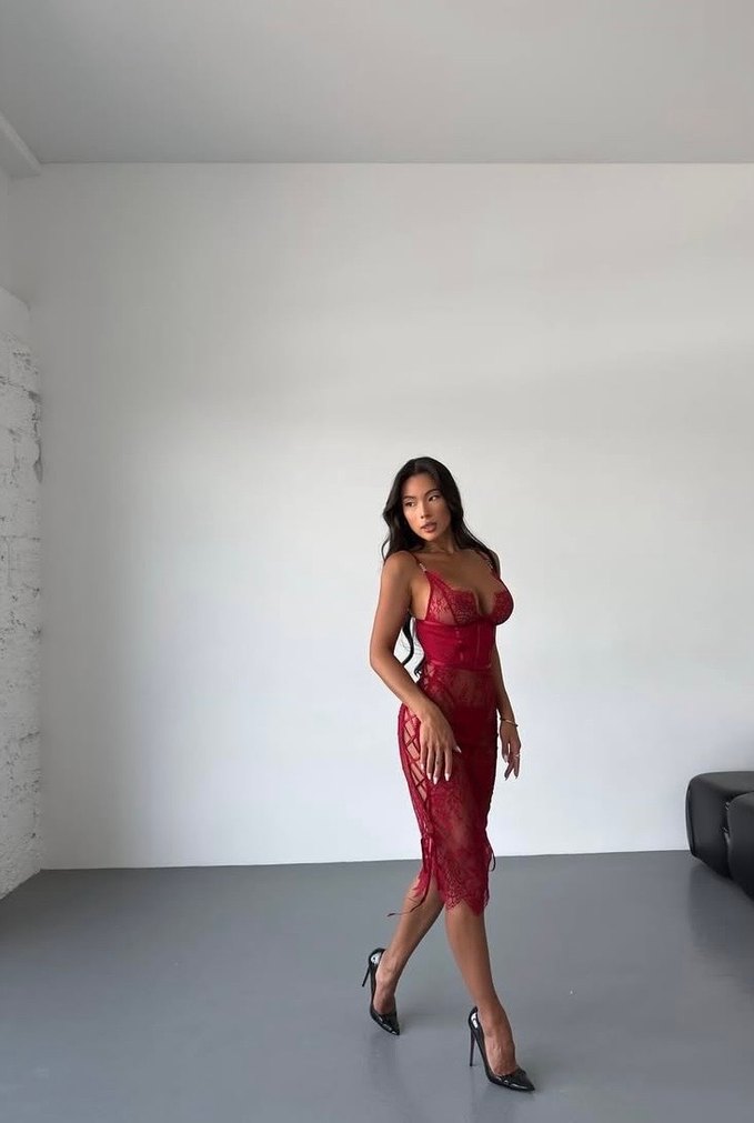 Kırmızı Dantelli gecelik - Görsel 2