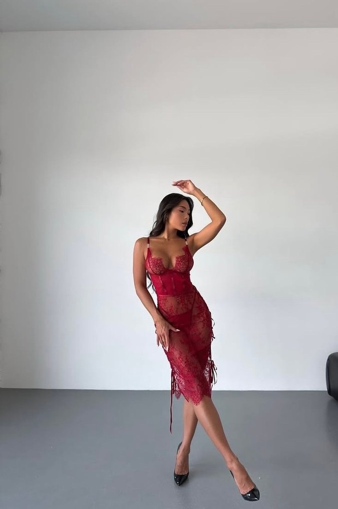 Kırmızı Dantelli gecelik - Görsel 4