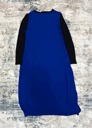 Uzun Triko Kollu, Fermuarlı Saks Mavisi Elbise - Görsel 4