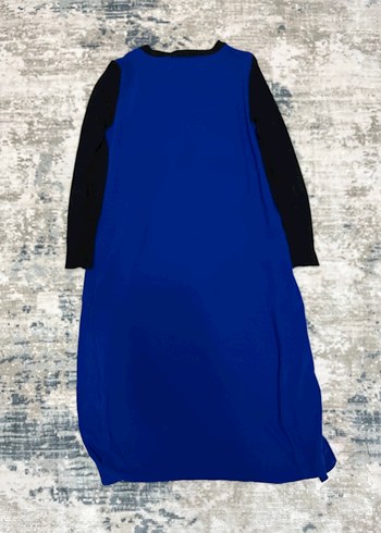 Uzun Triko Kollu, Fermuarlı Saks Mavisi Elbise - Görsel 3