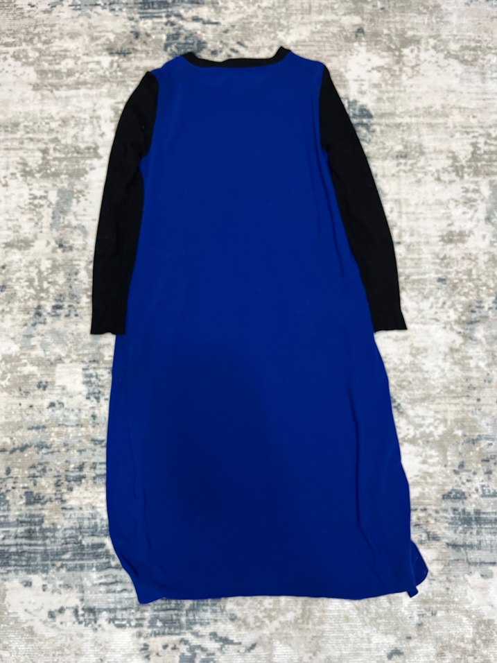 Uzun Triko Kollu, Fermuarlı Saks Mavisi Elbise - Görsel 4