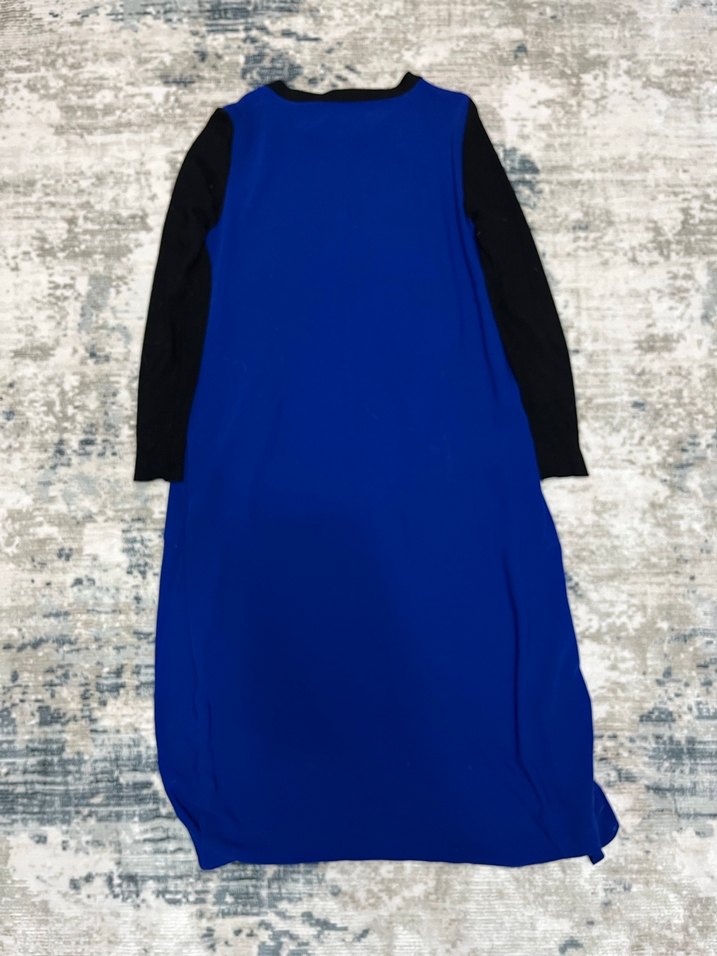 Uzun Triko Kollu, Fermuarlı Saks Mavisi Elbise - Görsel 3