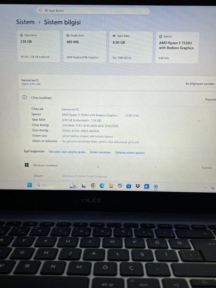 Mor Renk Acer Dizüstü Bilgisayar - Görsel 3
