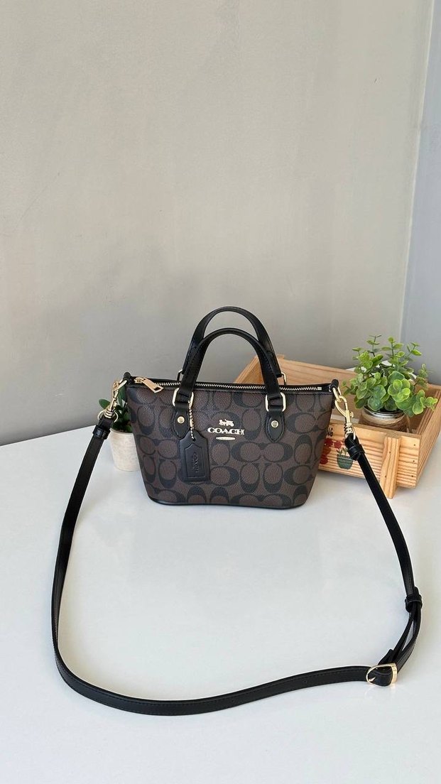 Coach Siyah Desenli Deri Çanta - Görsel 5