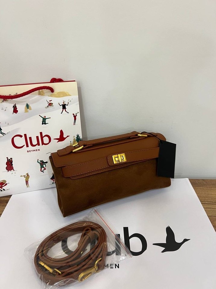 Kahverengi Süet Tokalı Kadın Çanta - Görsel 3