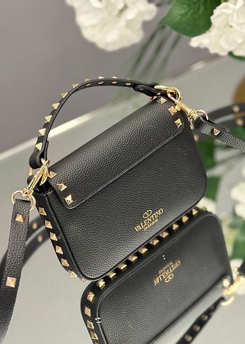 Sivri Zımbalı Siyah Deri Kadın Çanta - Görsel 5