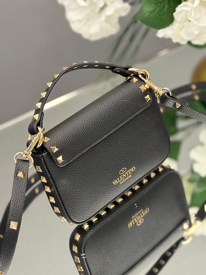 Sivri Zımbalı Siyah Deri Kadın Çanta - Görsel 5