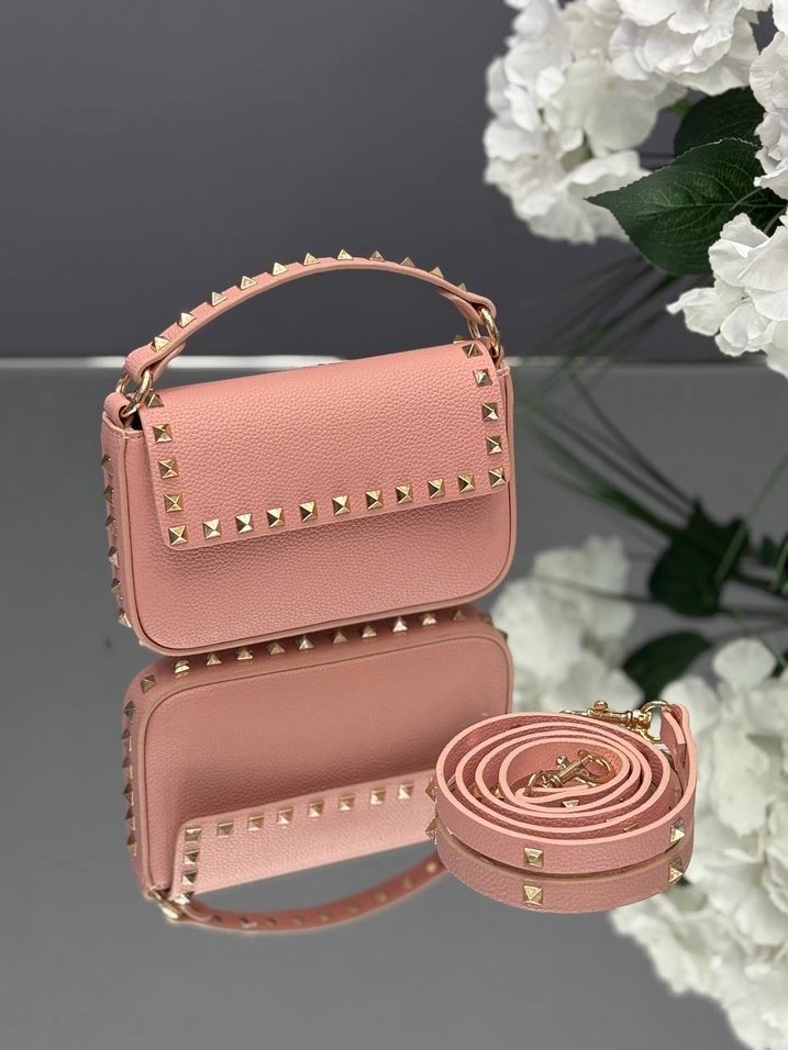 Sivri Zımbalı Siyah Deri Kadın Çanta - Görsel 3