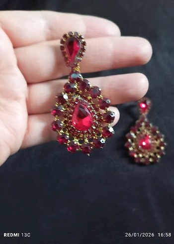 bordo Payetli Uzun Bohem Kadın Küpe - Görsel 3