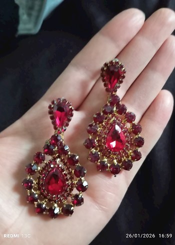 bordo Payetli Uzun Bohem Kadın Küpe - Görsel 2