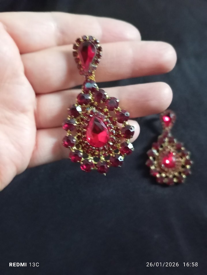 bordo Payetli Uzun Bohem Kadın Küpe - Görsel 3