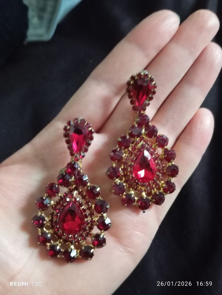 bordo Payetli Uzun Bohem Kadın Küpe - Görsel 2