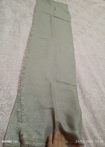 Parlak Simli Bej Kadın esarp - Görsel 2