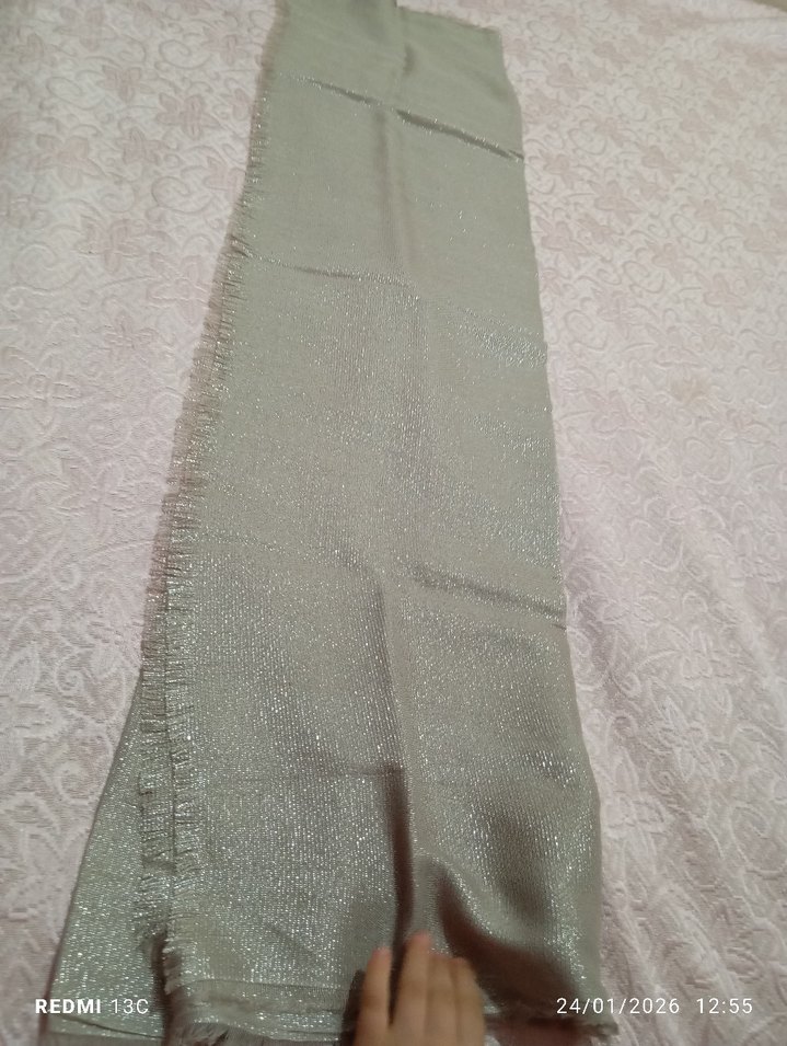 Parlak Simli Bej Kadın esarp - Görsel 2