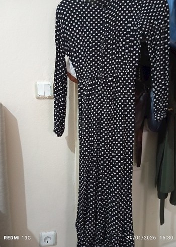 Uzun Puantiyeli bisiklet Yaka Kadın Elbise - Görsel 2