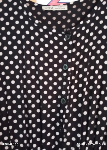 Uzun Puantiyeli bisiklet Yaka Kadın Elbise - Görsel 4