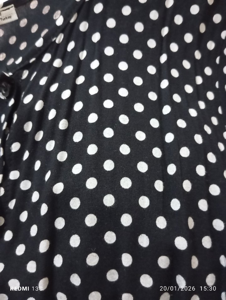 Uzun Puantiyeli bisiklet Yaka Kadın Elbise - Görsel 3