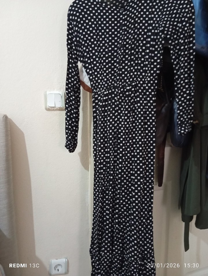 Uzun Puantiyeli bisiklet Yaka Kadın Elbise - Görsel 2