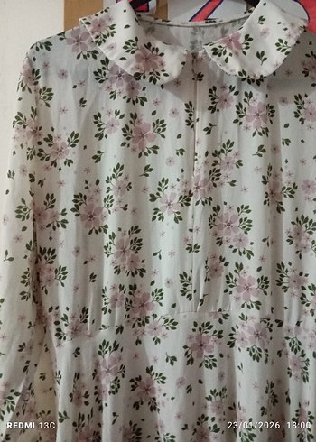 Pembe Çiçekli Uzun Kollu Uzun Elbise - Görsel 2