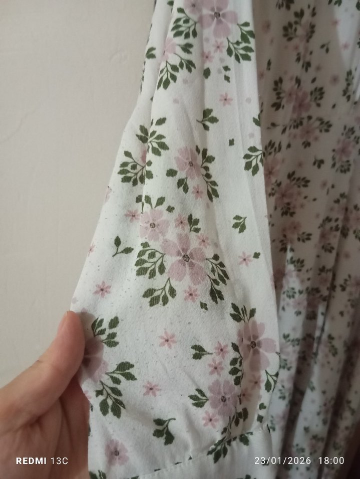 Pembe Çiçekli Uzun Kollu Uzun Elbise - Görsel 5