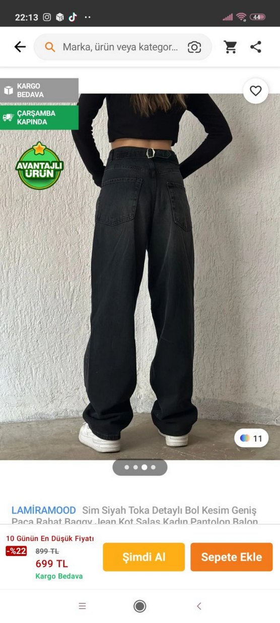 Siyah Kadın Düğmeli Bol Kesim baggy Kot Pantolon - Görsel 3