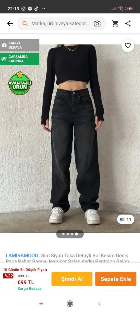 Siyah Kadın Düğmeli Bol Kesim baggy Kot Pantolon - Görsel 2