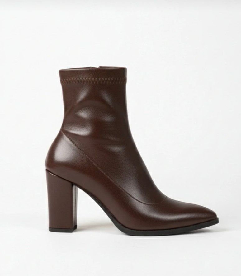 Kahverengi Deri Stiletto Topuklu Kadın Bot - Görsel 2