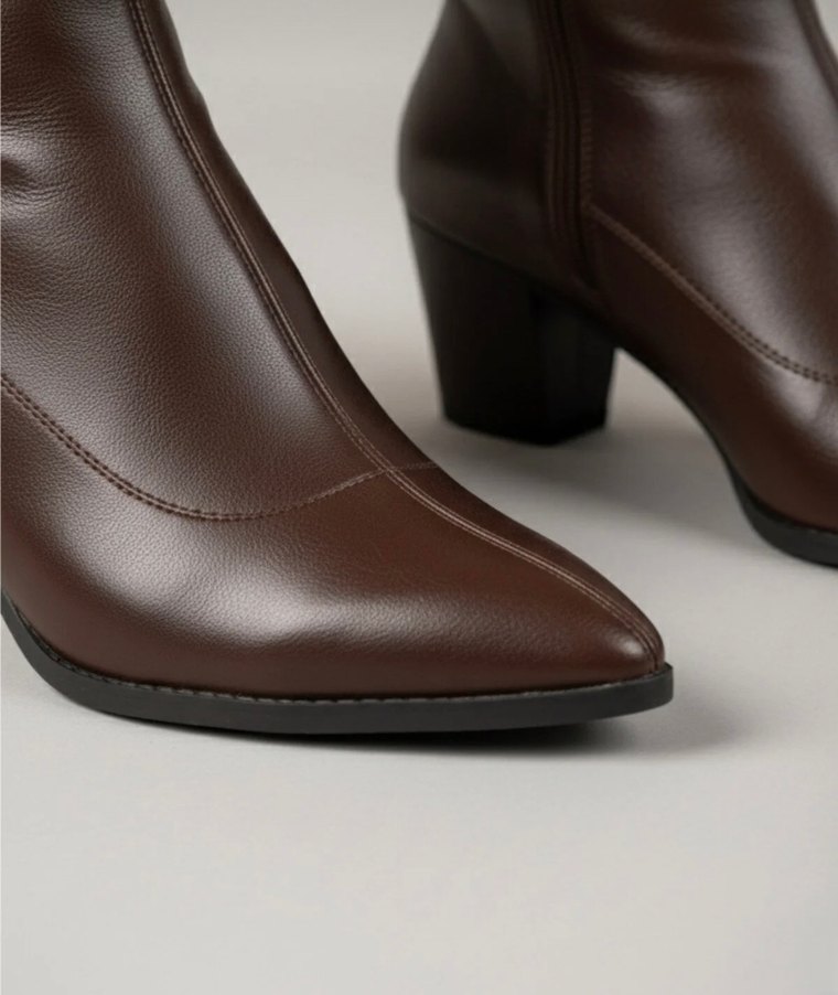 Kahverengi Deri Stiletto Topuklu Kadın Bot - Görsel 3