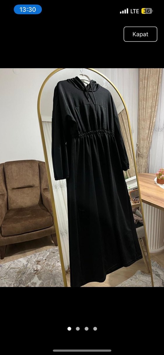 Siyah Uzun kapşonlu elbise - Görsel 2