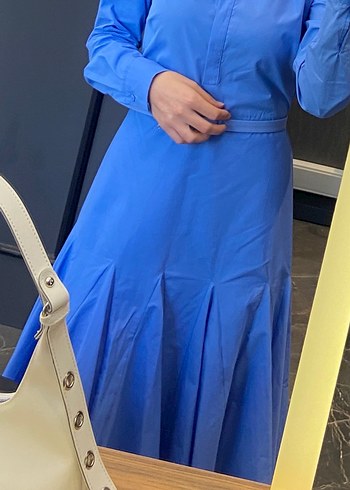 Mavi Pilili Uzun Kollu Kadın Elbise - Görsel 2
