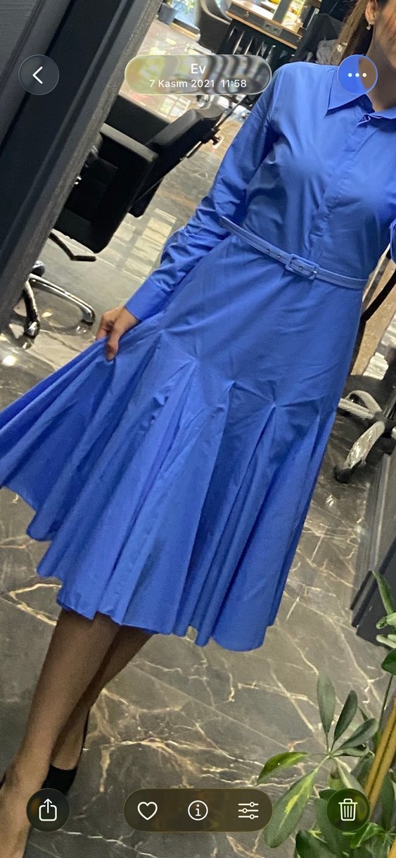 Mavi Pilili Uzun Kollu Kadın Elbise - Görsel 3