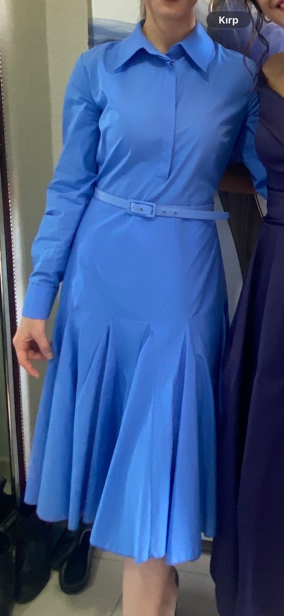 Mavi Pilili Uzun Kollu Kadın Elbise - Görsel 4