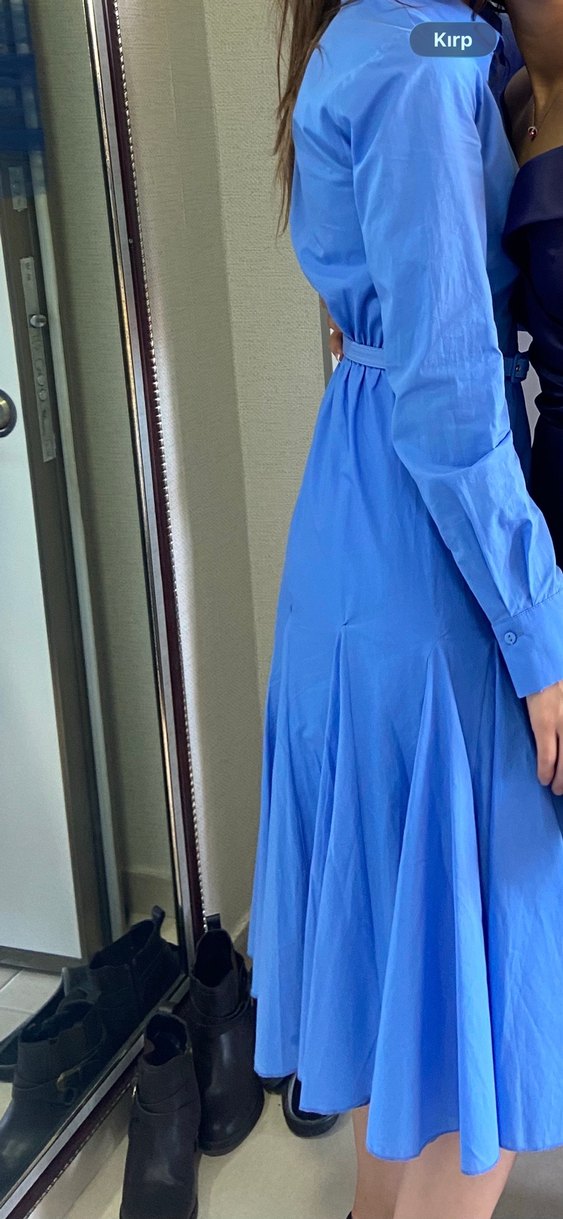 Mavi Pilili Uzun Kollu Kadın Elbise - Görsel 5