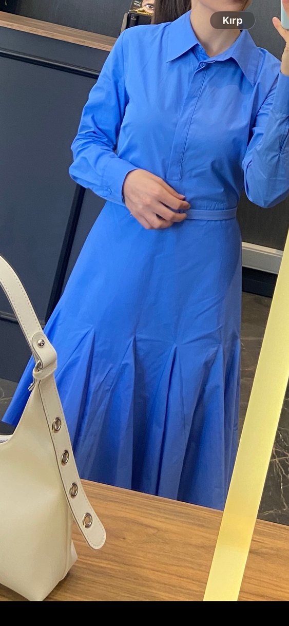 Mavi Pilili Uzun Kollu Kadın Elbise - Görsel 2