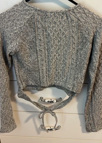 Gri Örgü Kadın Kazak Uzun Kollu - Görsel 2