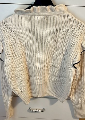 Nakışlı Beyaz İnce Triko Mini Kazak - Görsel 3