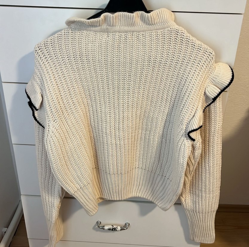 Nakışlı Beyaz İnce Triko Mini Kazak - Görsel 3