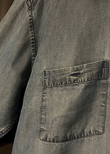 Mavi Kısa Kollu Denim Erkek Gömlek - Görsel 2