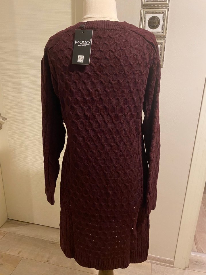 Bordo Örgü Kadın  yandan yırtmaçlı tunik standart beden - Görsel 3