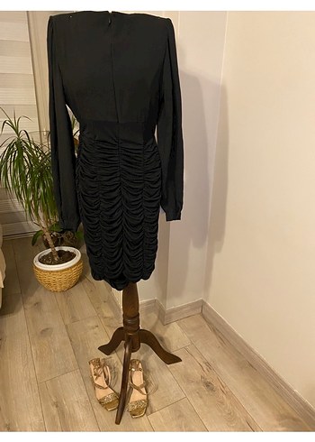 Siyah V Yaka Drapeli S beden elbise - Görsel 2
