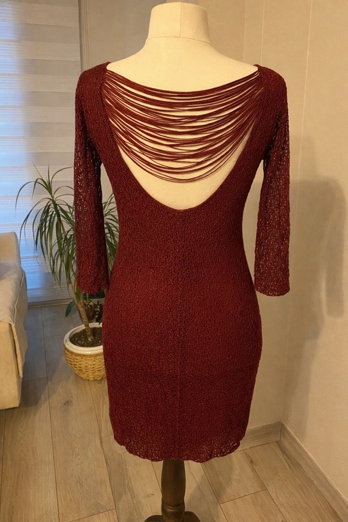 36beden bordo özel günler için dantel elbise - Görsel 2