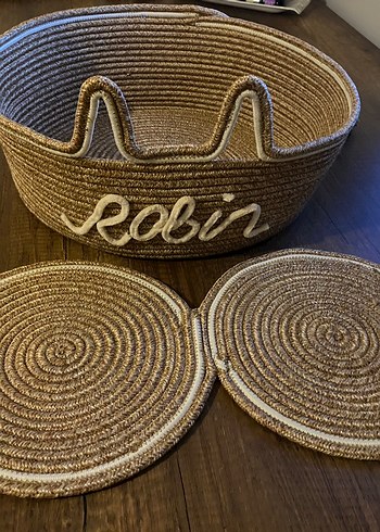 Kişiye Özel Kedi Sepetleri ve Mama Kabı Seti kedi ismi yazılır - Görsel 4