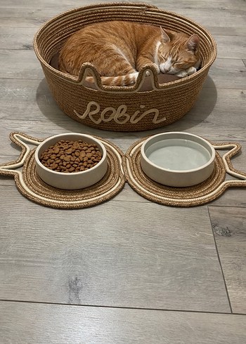 Kişiye Özel Kedi Sepetleri ve Mama Kabı Seti kedi ismi yazılır - Görsel 3