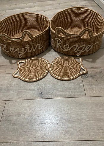 Kişiye Özel Kedi Sepetleri ve Mama Kabı Seti kedi ismi yazılır - Görsel 2