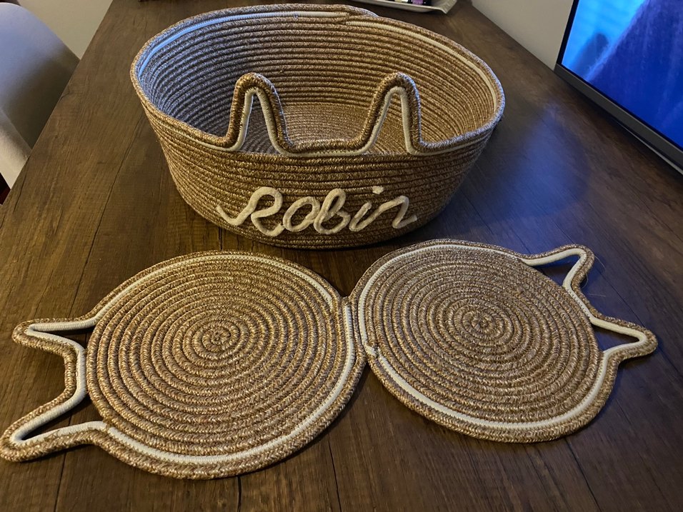 Kişiye Özel Kedi Sepetleri ve Mama Kabı Seti kedi ismi yazılır - Görsel 4