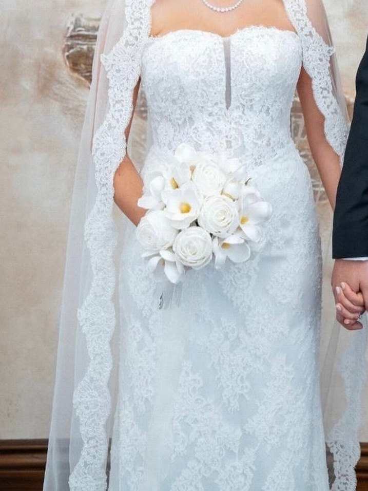 36 beden Fransız dantel özel dikim duvağıda birlikte verilecek - Görsel 2