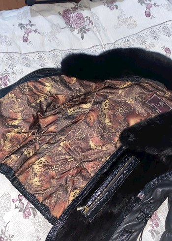 Kürk Detaylı Siyah Deri Kadın Ceket - Görsel 3