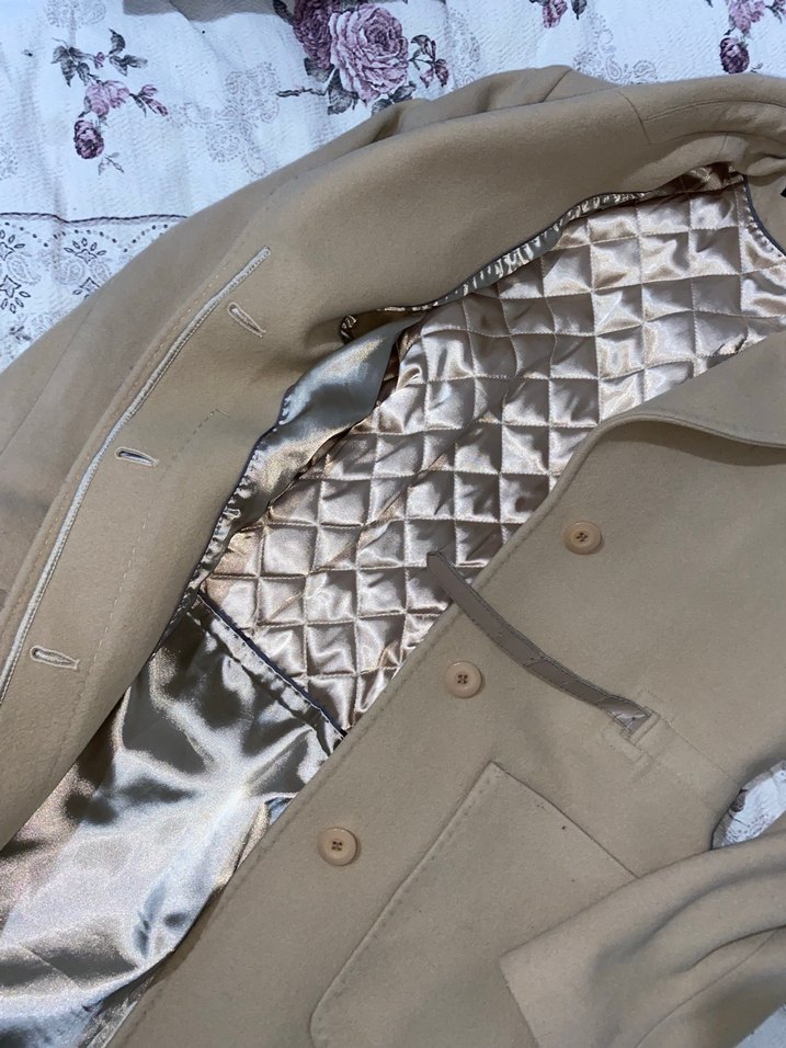 Bej Uzun Düğmeli Kadın Kaban - Görsel 4